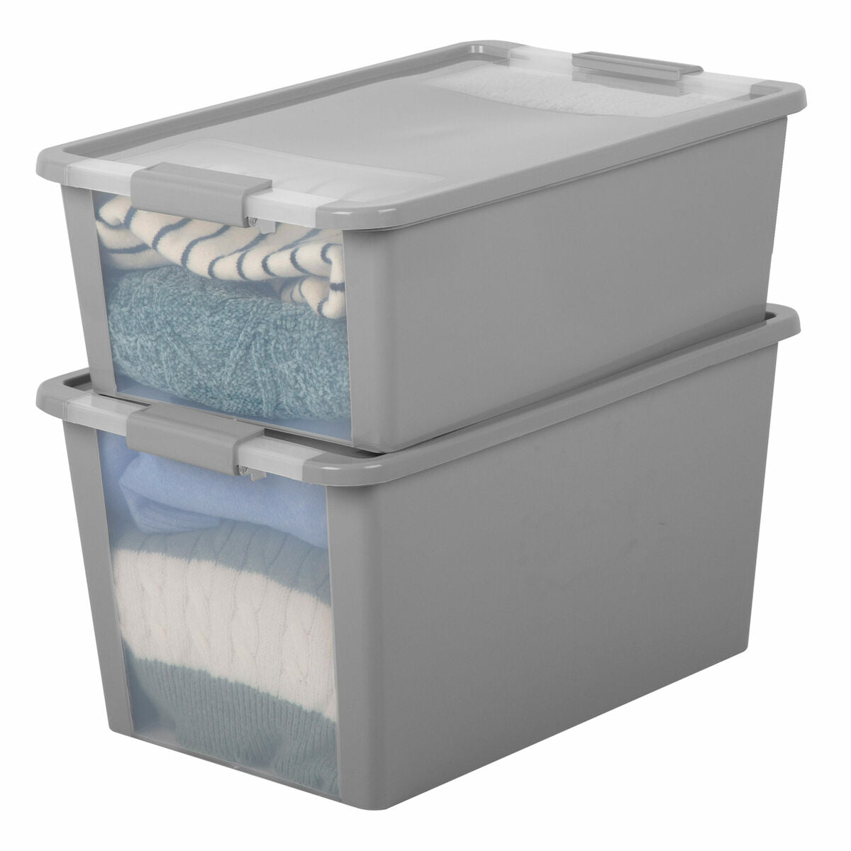 Caja de almacenaje de plástico gris, 40 L, 55 x 28 x 35 cm — imagen 6