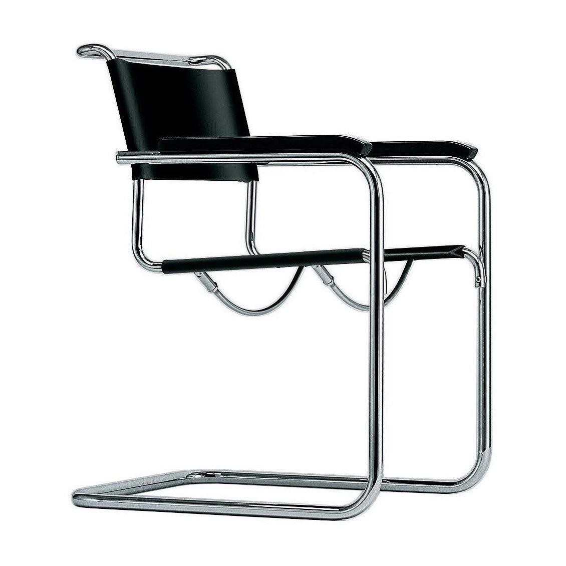 Thonet S 34 Freischwinger Armlehnstuhl Kernleder