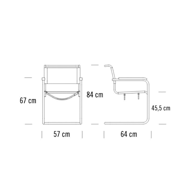 Thonet S 34 Freischwinger Armlehnstuhl Kernleder