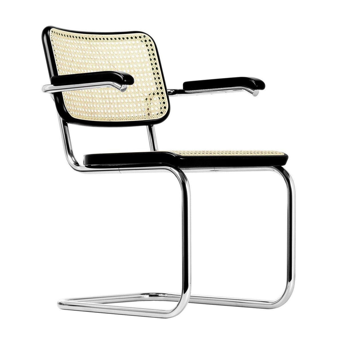 Thonet S 64 V Freischwinger Armlehnstuhl mit Rohrgeflecht