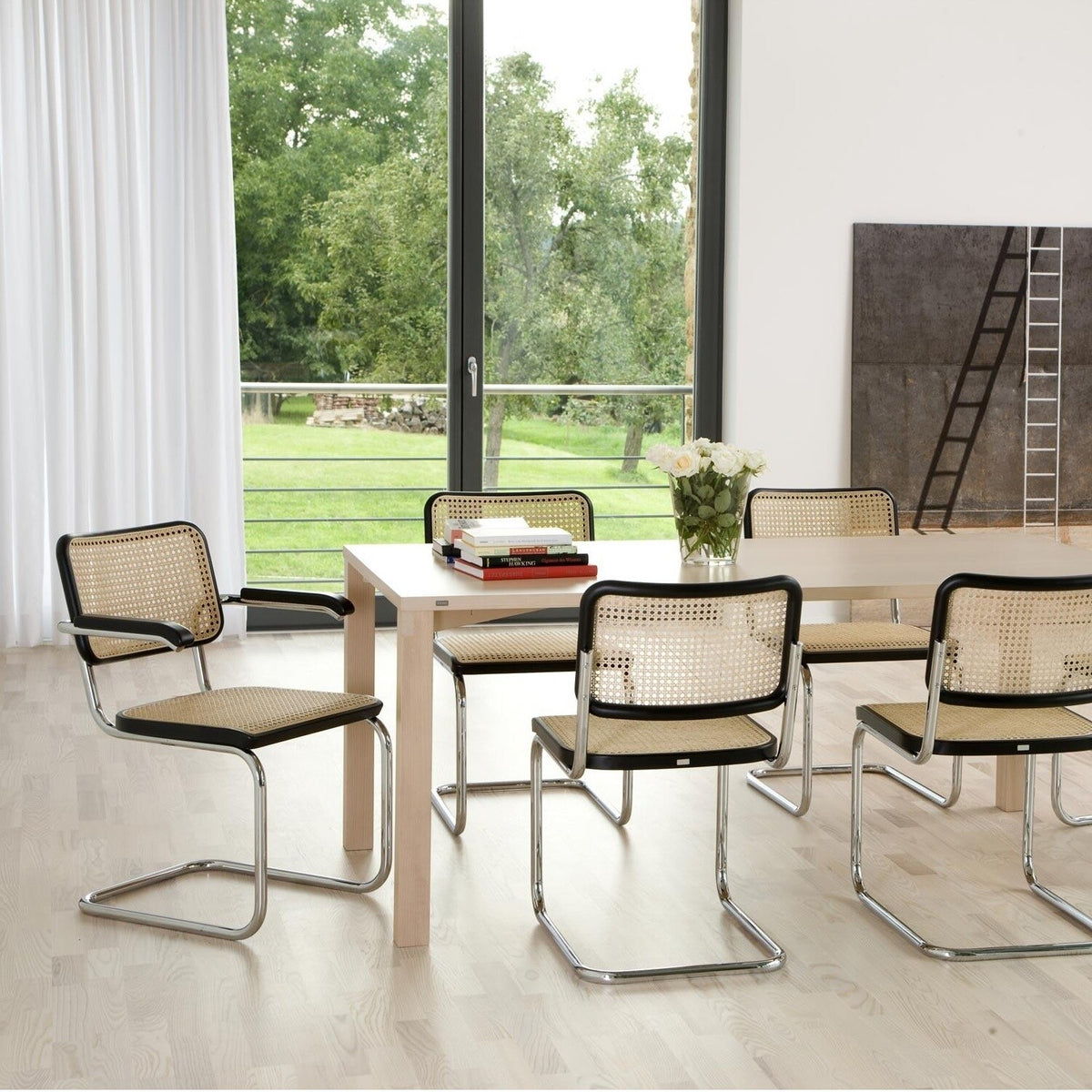 Thonet S 64 V Freischwinger Armlehnstuhl mit Rohrgeflecht 4er Set