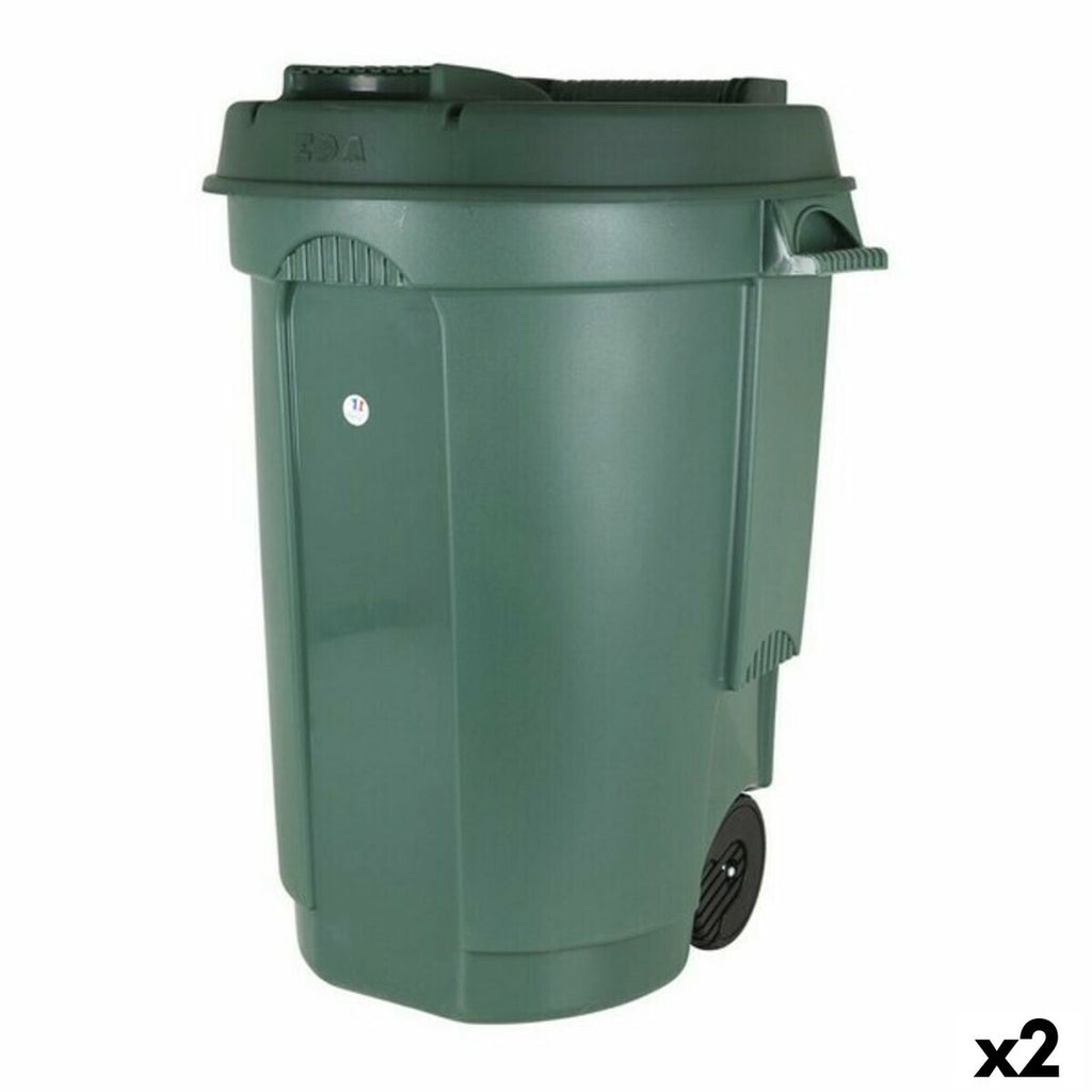 Cubo de basura con ruedas de 110 L, verde (2 unidades)