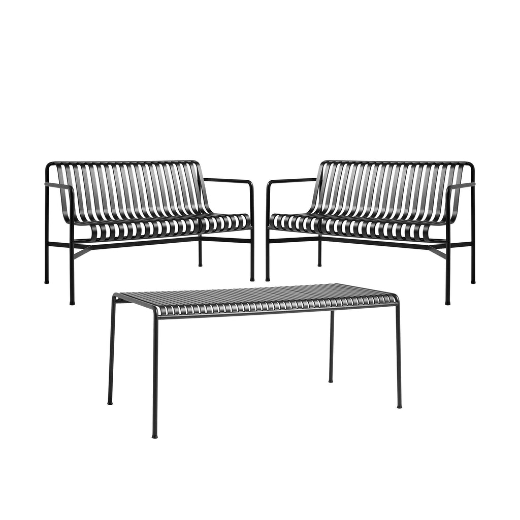 HAY Palissade Gartenset Tisch + 2 Dining Gartenbänke