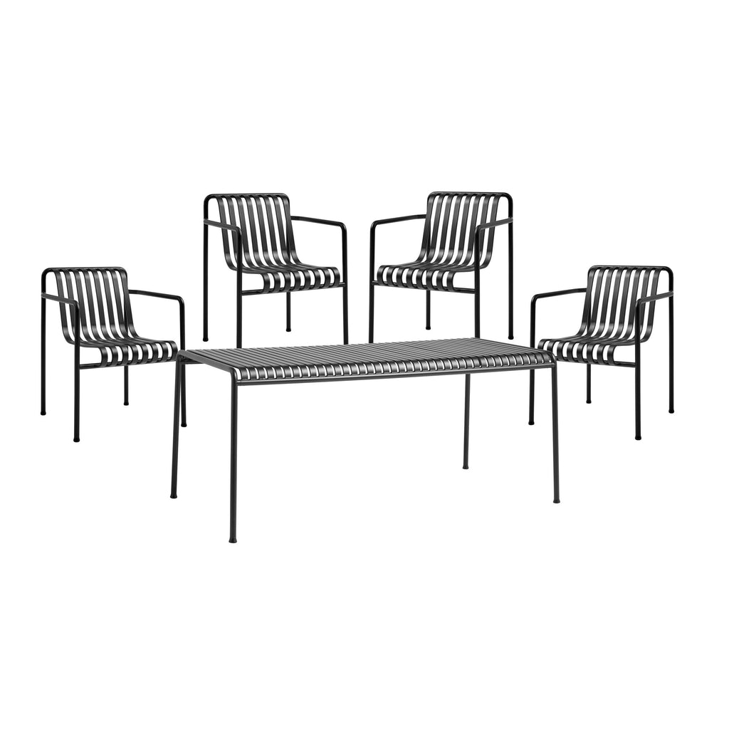 HAY Palissade Gartenset Tisch + 4 Dining Gartenarmlehnstühle