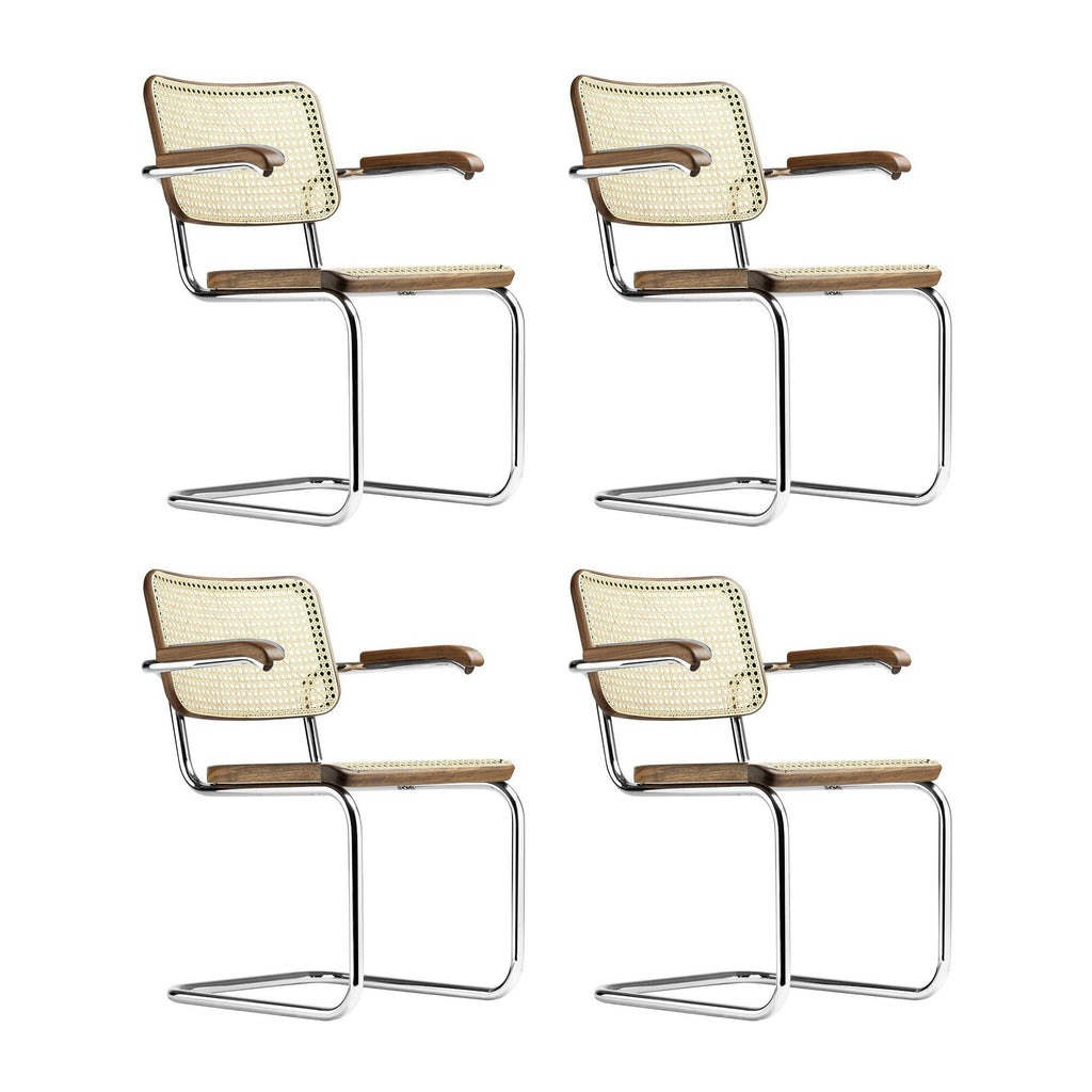 Thonet S 64 V Freischwinger Armlehnstuhl mit Rohrgeflecht 4er Set