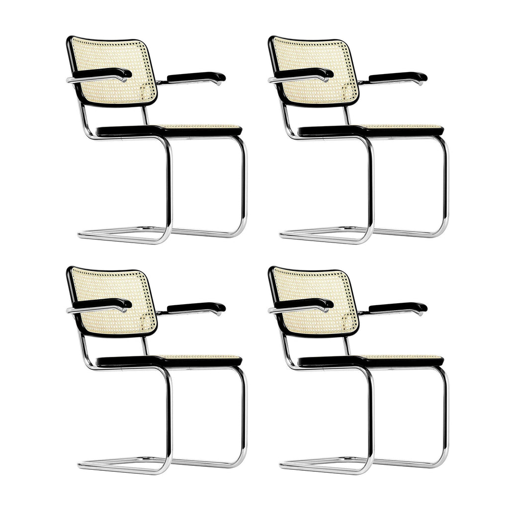 Thonet S 64 V Freischwinger Armlehnstuhl mit Rohrgeflecht 4er Set