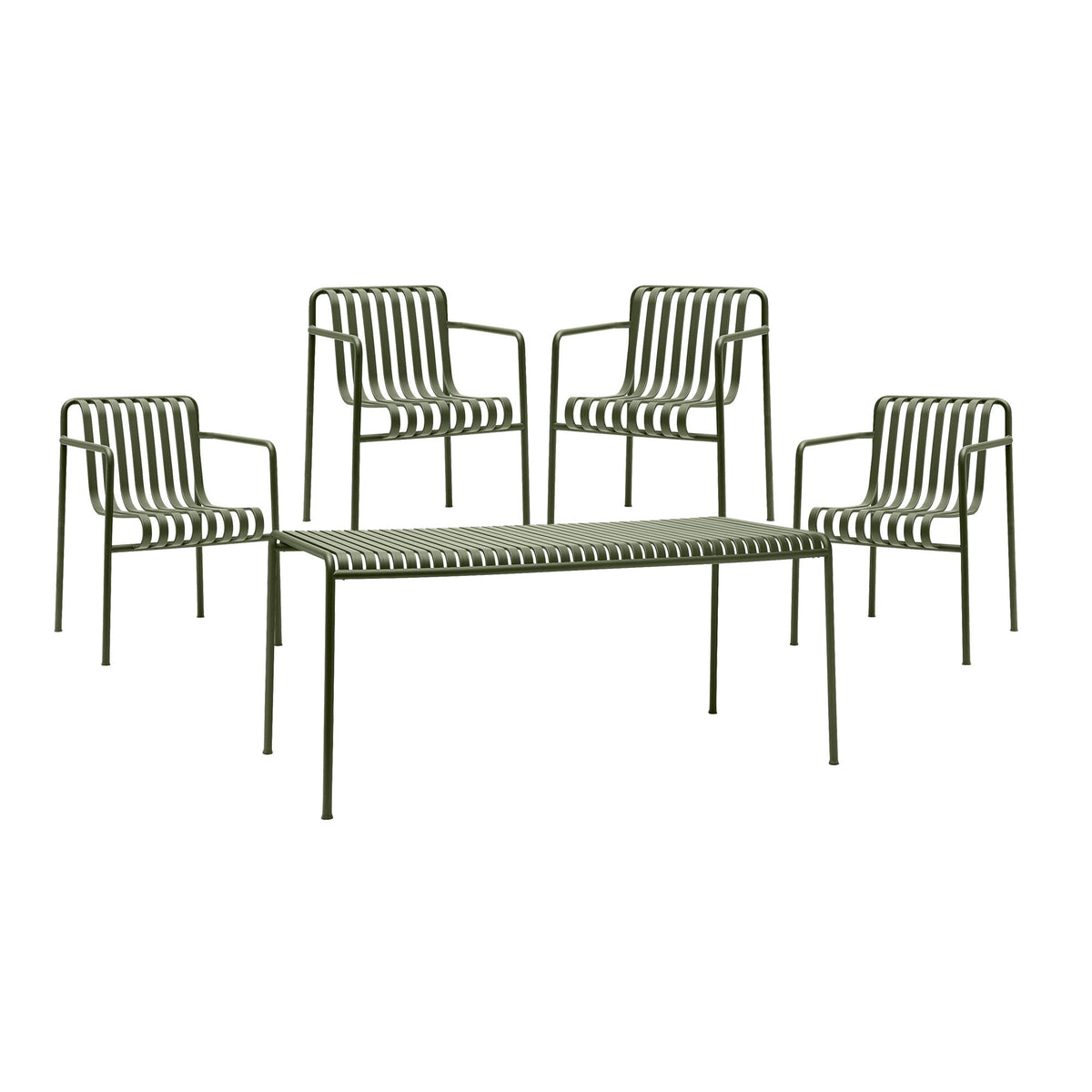 HAY Palissade Gartenset Tisch + 4 Dining Gartenarmlehnstühle
