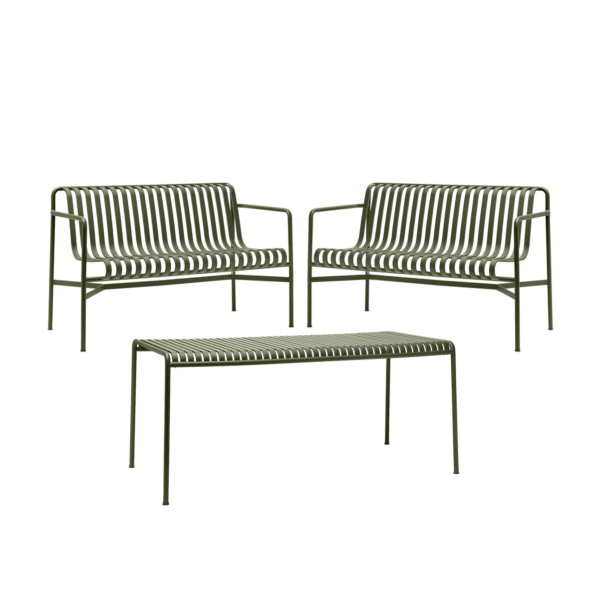 HAY Palissade Gartenset Tisch + 2 Dining Gartenbänke
