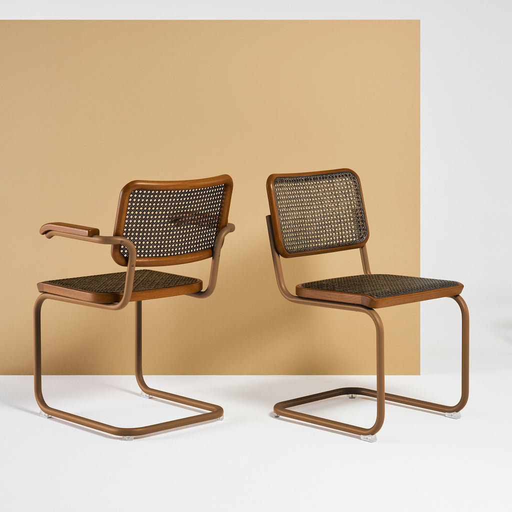 Thonet S 64 V Freischwinger Armlehnstuhl mit Rohrgeflecht Dark Melange