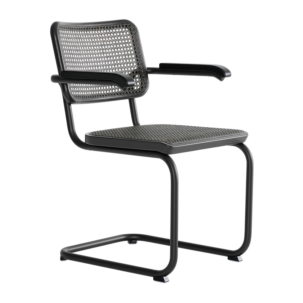 Thonet S 64 V Freischwinger Armlehnstuhl mit Rohrgeflecht Dark Melange