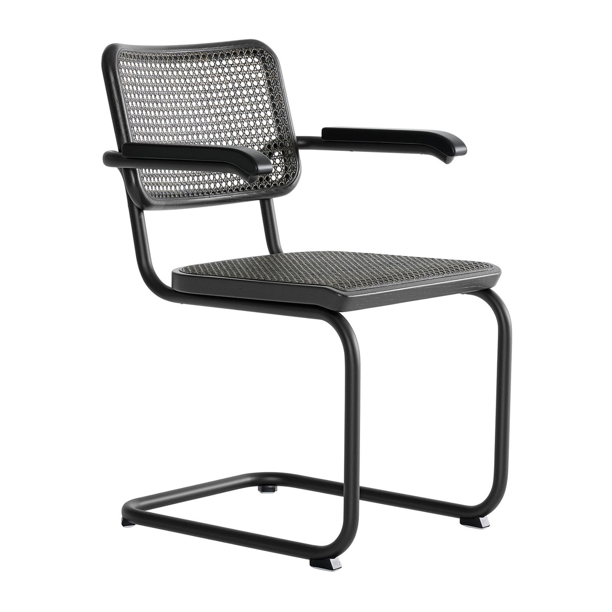 Thonet S 64 V Freischwinger Armlehnstuhl mit Rohrgeflecht Dark Melange