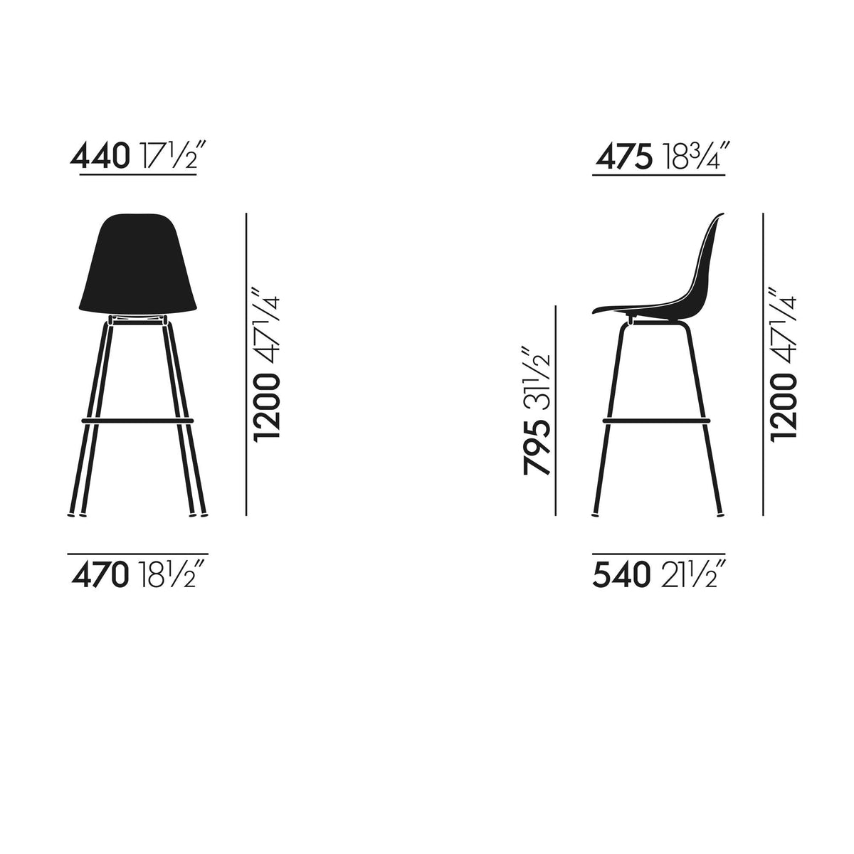 Vitra Eames Fiberglass Barstuhl hoch verchromt