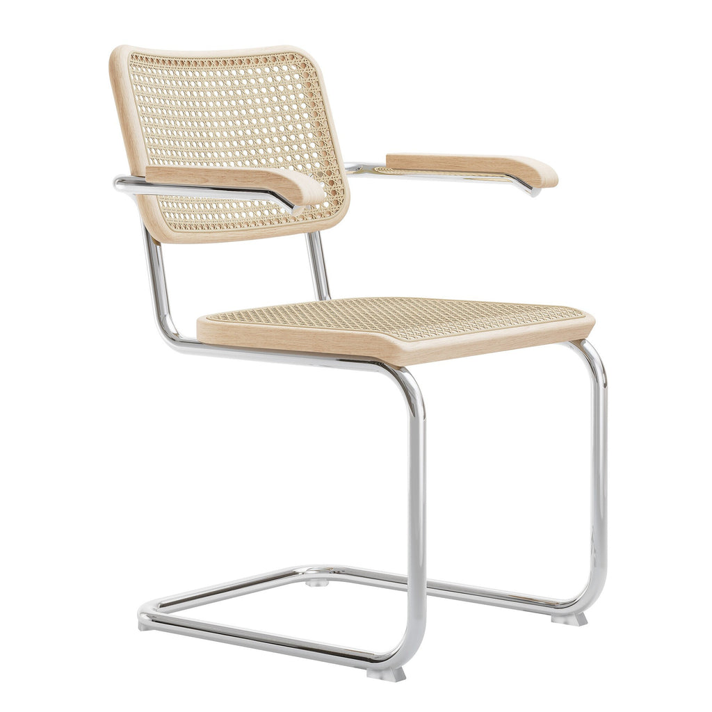 Thonet S 64 V Freischwinger Armlehnstuhl mit Rohrgeflecht Esche