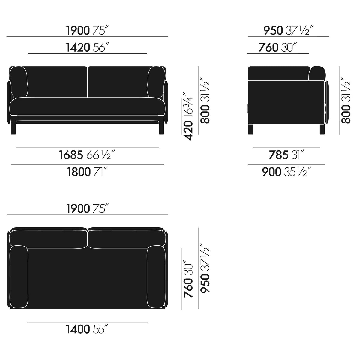 Vitra Anagram flexibles Modul-Sofa 190x95cm