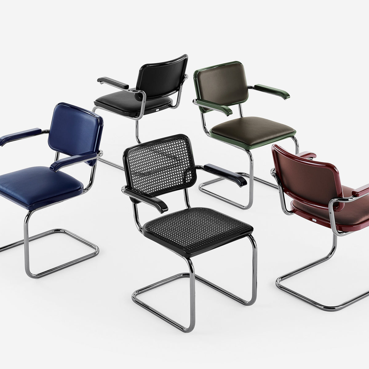 Thonet JS. THONET a personal Interpretation by Jil Sander S 64 V Serious Freischwinger Armlehnstuhl mit Rohrgeflecht