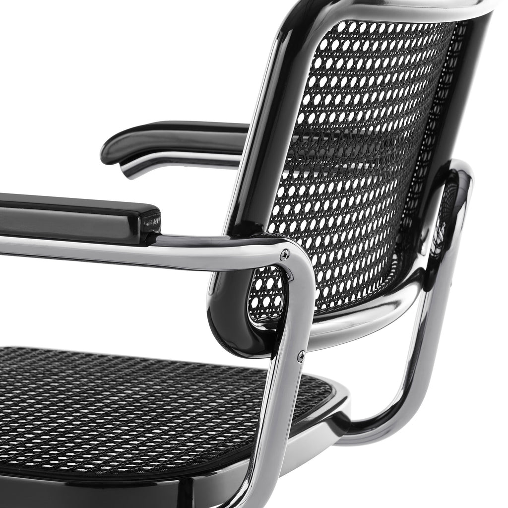 Thonet JS. THONET a personal Interpretation by Jil Sander S 64 V Serious Freischwinger Armlehnstuhl mit Rohrgeflecht