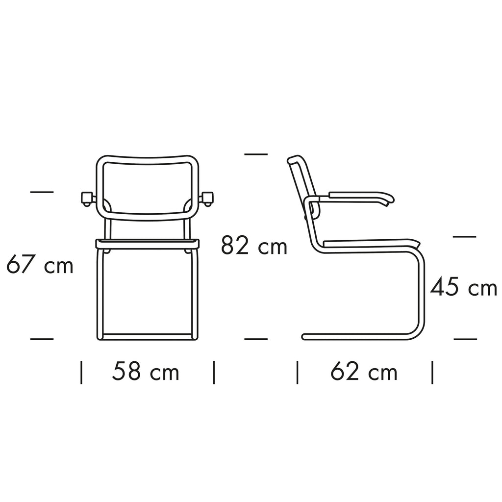 Thonet JS. THONET a personal Interpretation by Jil Sander S 64 V Nordic Freischwinger Armlehnstuhl mit Rohrgeflecht