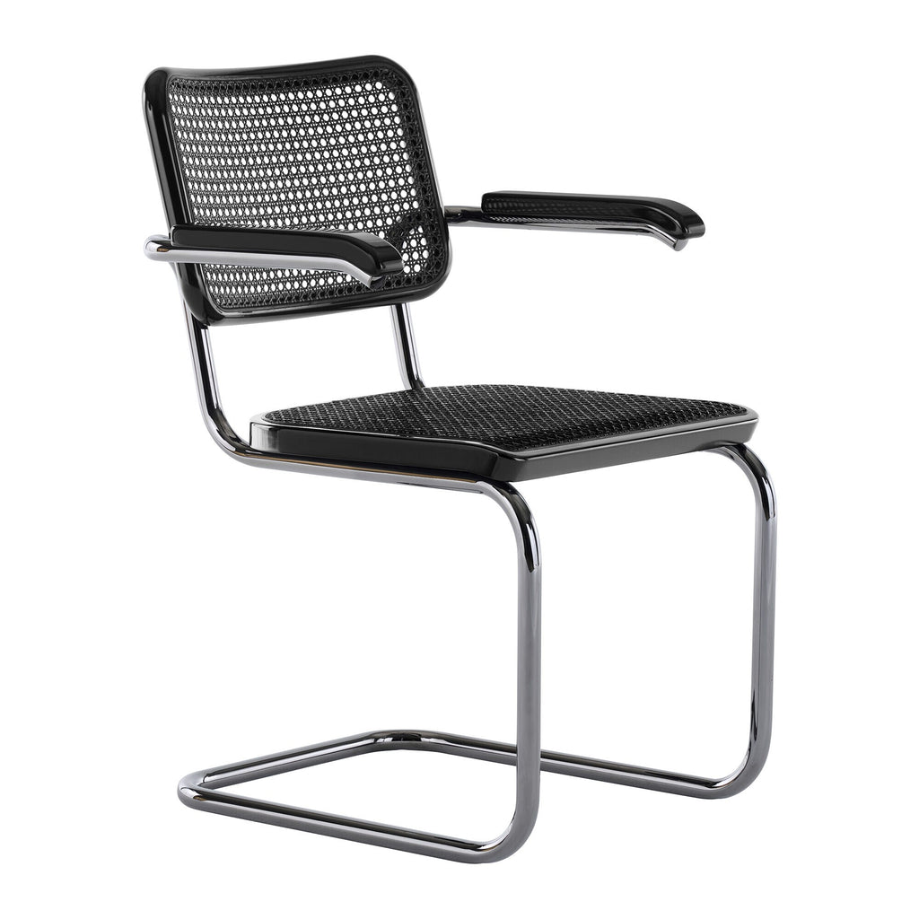 Thonet JS. THONET a personal Interpretation by Jil Sander S 64 V Serious Freischwinger Armlehnstuhl mit Rohrgeflecht