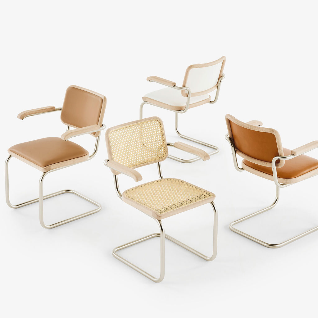 Thonet JS. THONET a personal Interpretation by Jil Sander S 64 V Nordic Freischwinger Armlehnstuhl mit Rohrgeflecht