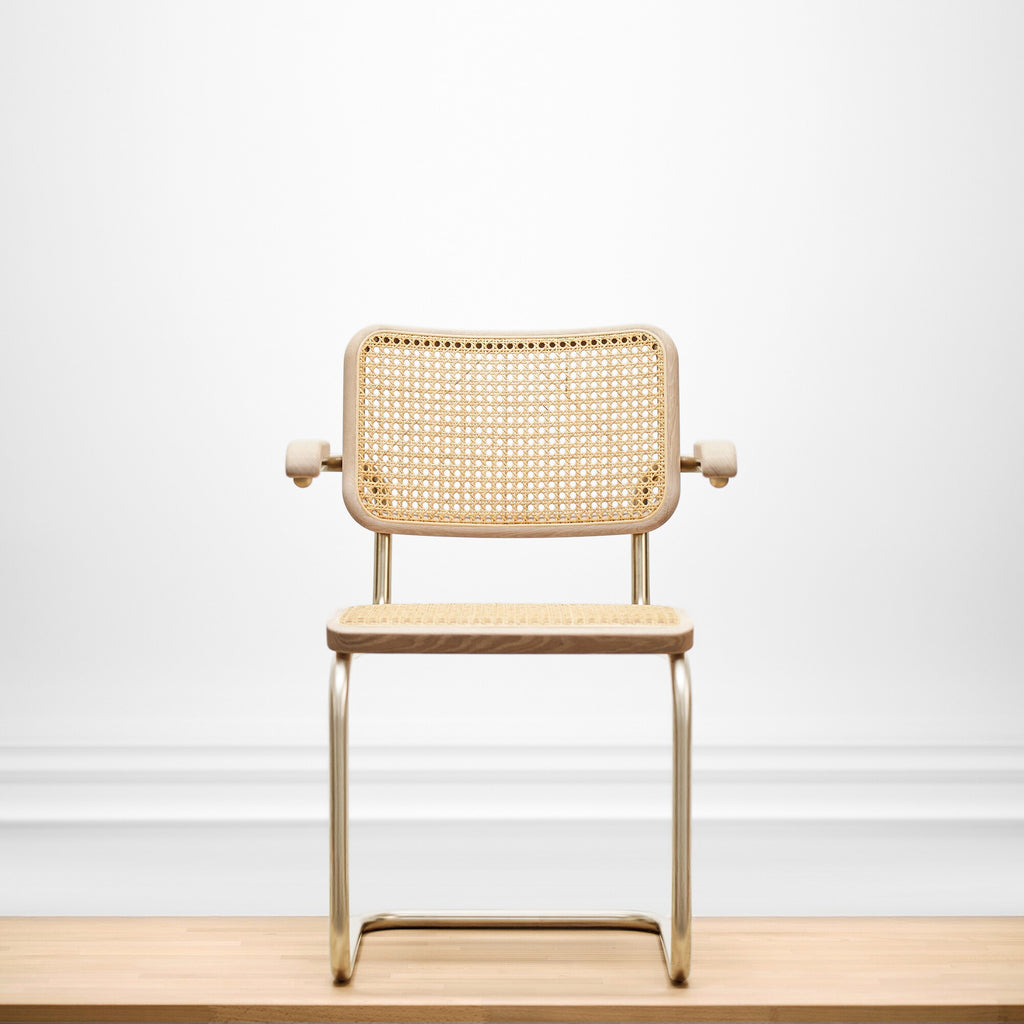 Thonet JS. THONET a personal Interpretation by Jil Sander S 64 V Nordic Freischwinger Armlehnstuhl mit Rohrgeflecht