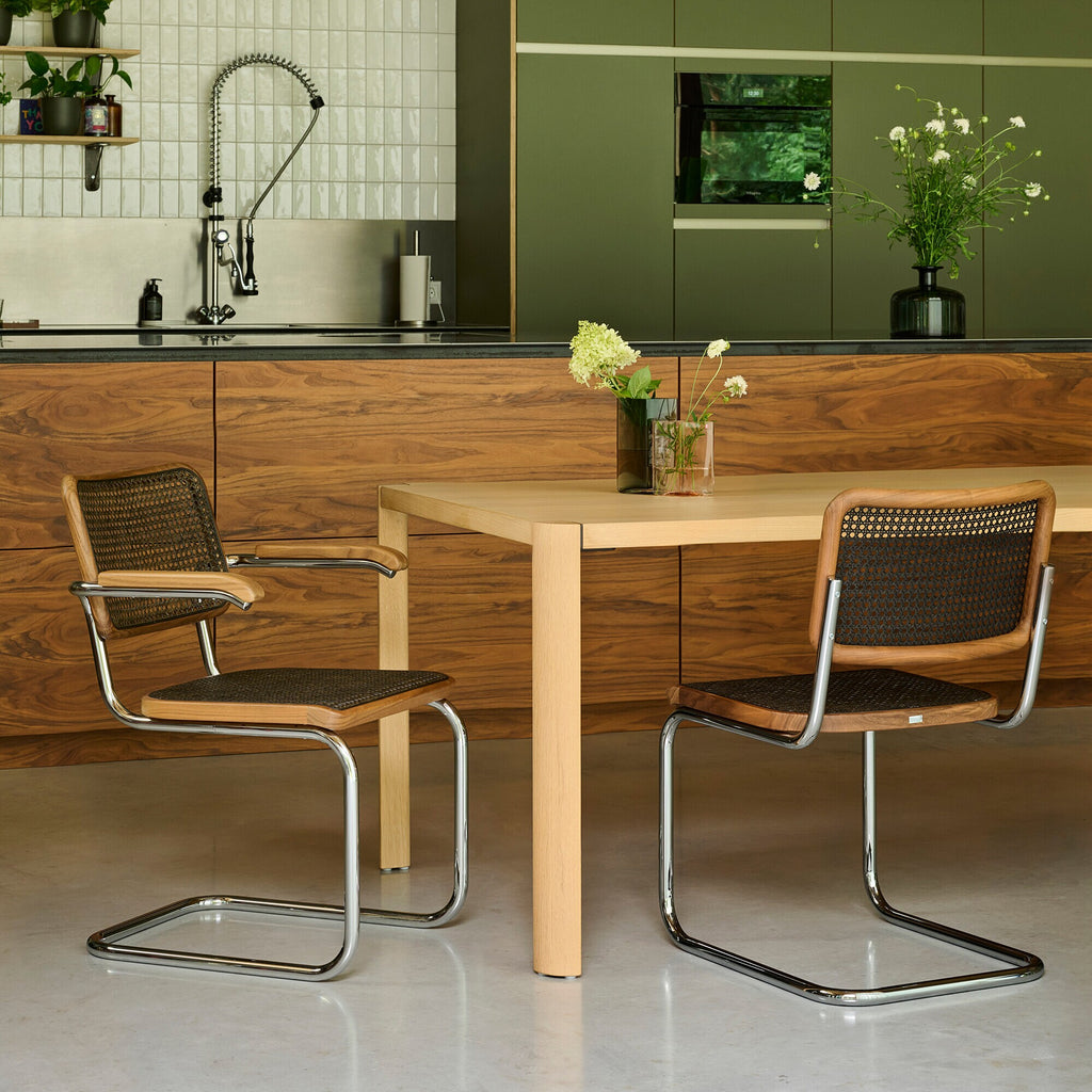 Thonet S 32 V Freischwinger Stuhl mit Rohrgeflecht Dark Melange Gestell verchromt