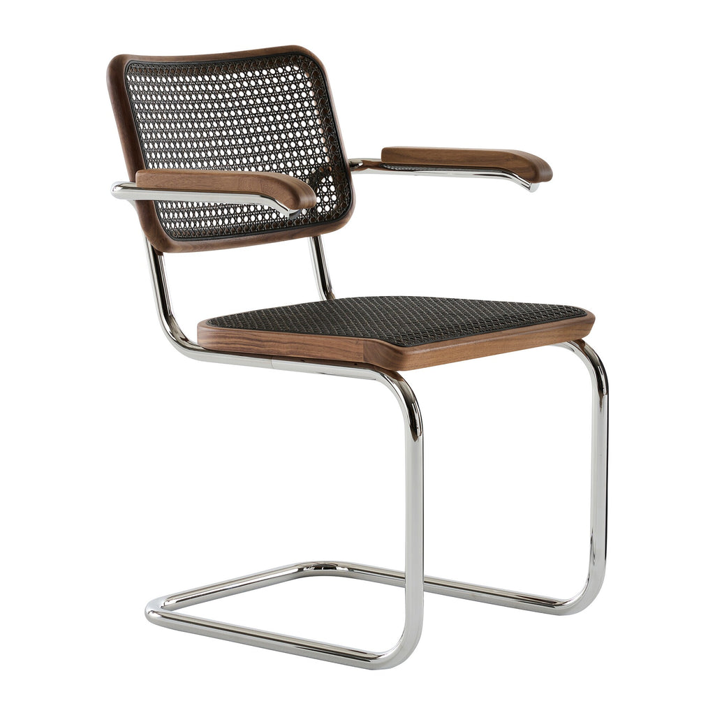 Thonet S 64 V Freischwinger Armlehnstuhl mit Rohrgeflecht Dark Melange Gestell verchromt