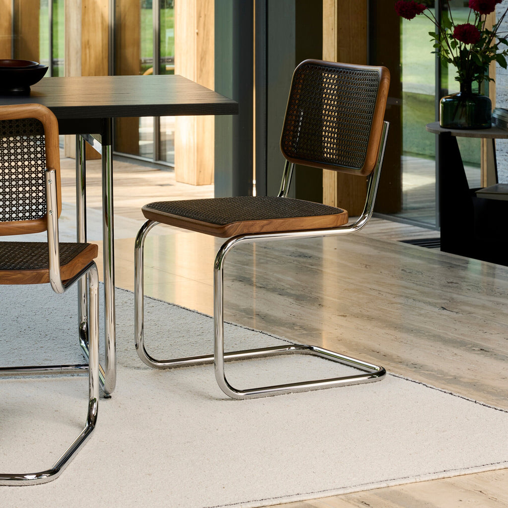 Thonet S 32 V Freischwinger Stuhl mit Rohrgeflecht Dark Melange Gestell verchromt