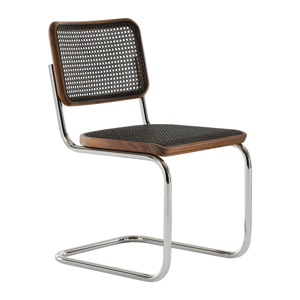 Thonet S 32 V Freischwinger Stuhl mit Rohrgeflecht Dark Melange Gestell verchromt