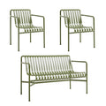 HAY Palissade Gartenset Dining Bank + 2 Dining Armchairs
