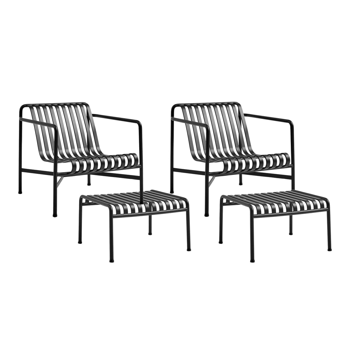 HAY Palissade Gartenset 2 Lounge Chairs Low + 2 Ottomane