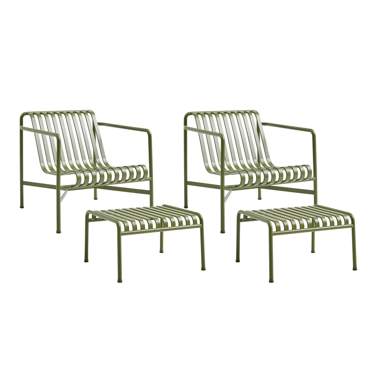 HAY Palissade Gartenset 2 Lounge Chairs Low + 2 Ottomane