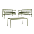 HAY Palissade Gartenset Tisch + 2 Dining Bänke mit Sitzkissen