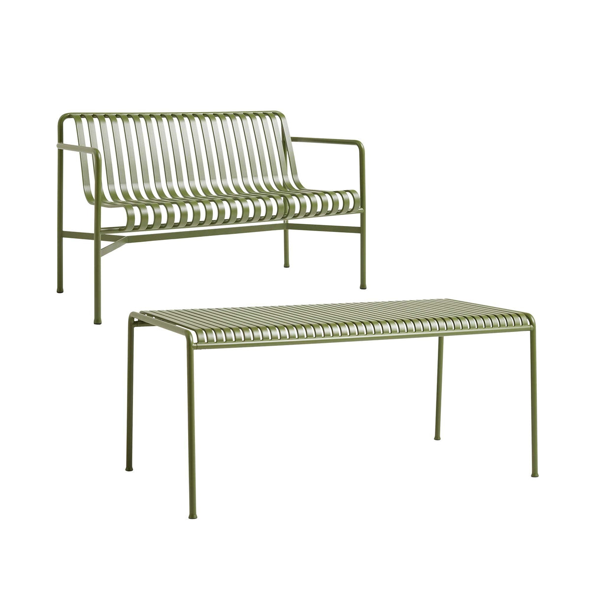 HAY Palissade Gartenset Tisch + Dining Bank