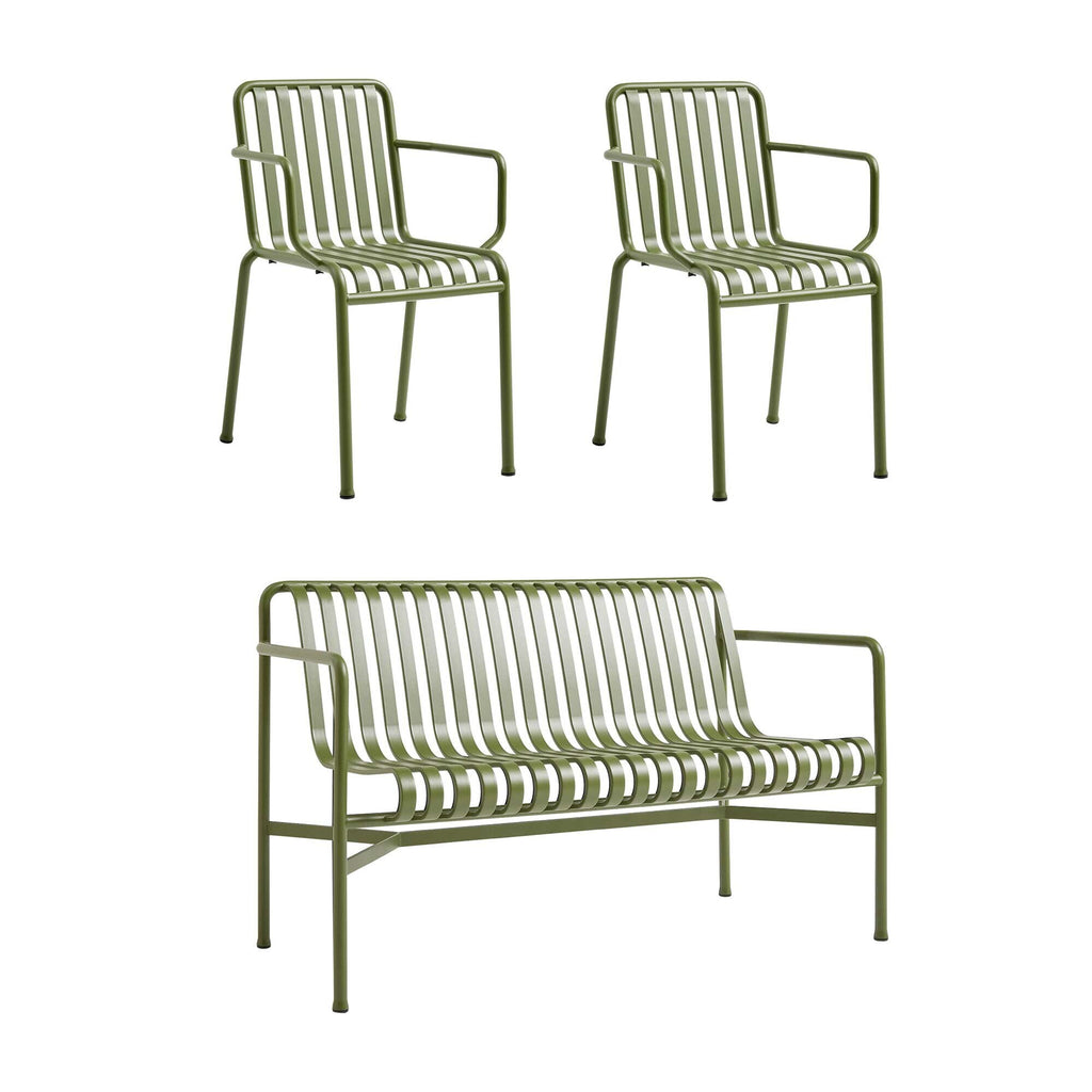 HAY Palissade Gartenset Dining Bank + 2 Armchairs
