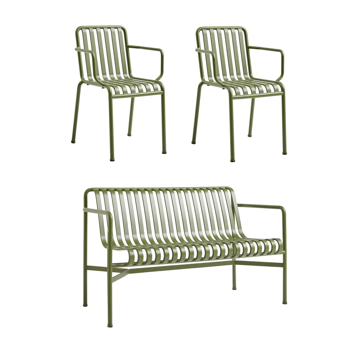 HAY Palissade Gartenset Dining Bank + 2 Armchairs