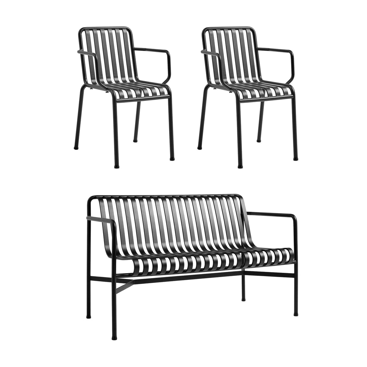 HAY Palissade Gartenset Dining Bank + 2 Armchairs