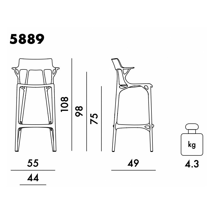 Kartell AI Barhocker 75cm