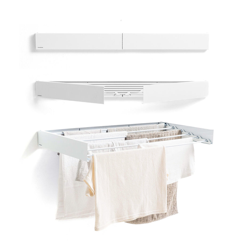 Tendedero de pared plegable, 6 barras, blanco — imagen 3