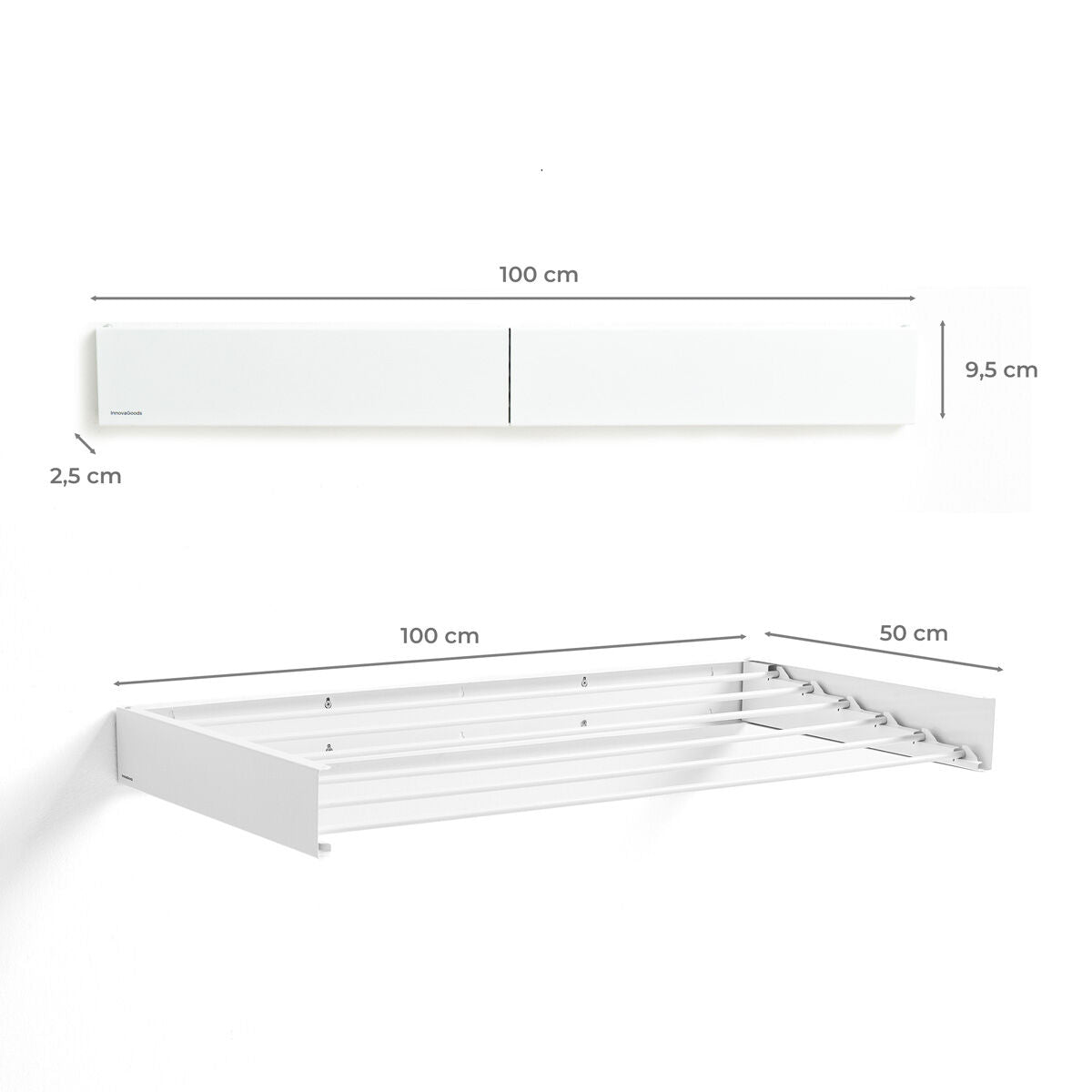 Tendedero de pared plegable, 6 barras, blanco — imagen 4