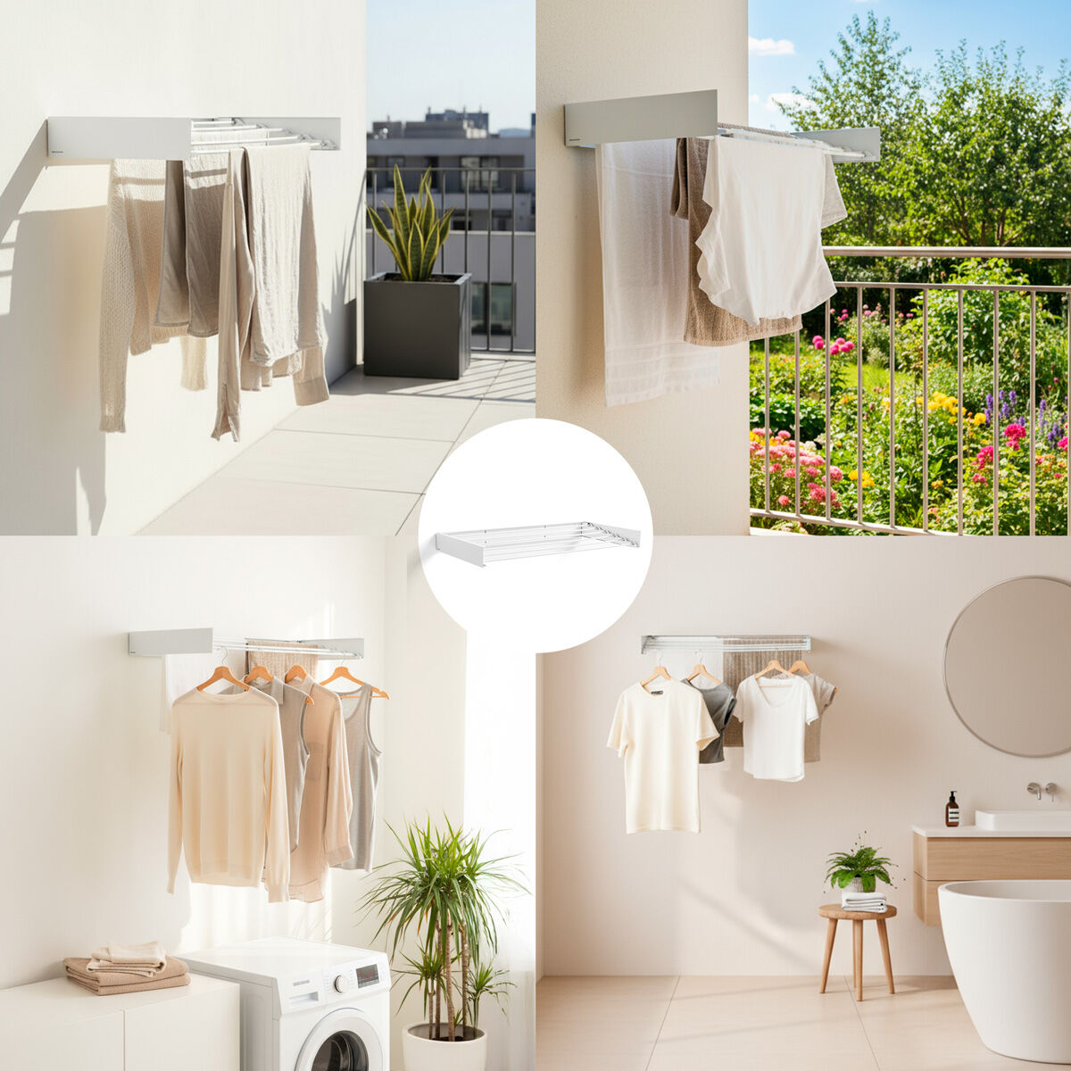 Tendedero de pared plegable, 6 barras, blanco — imagen 2
